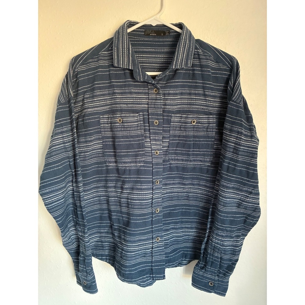 Prana Women's Blue Striped Long Sleeve Button Up‎ Shirt Size Small